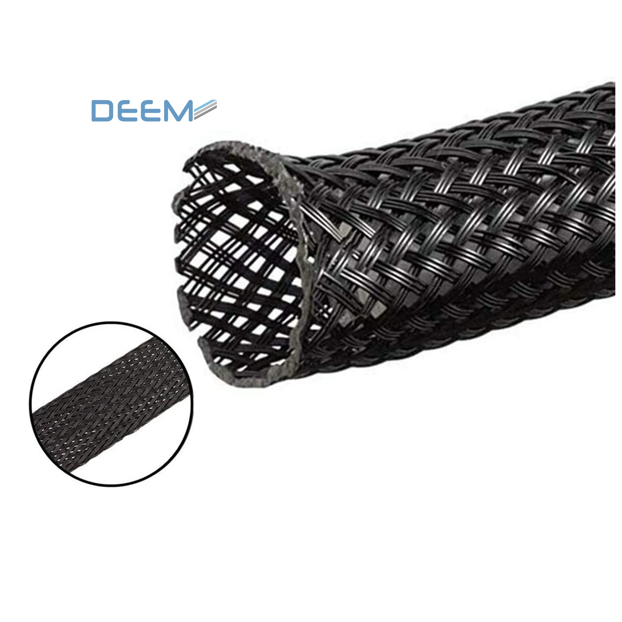 DEEM black expandable braided sleeve PET material cable protective sleeve