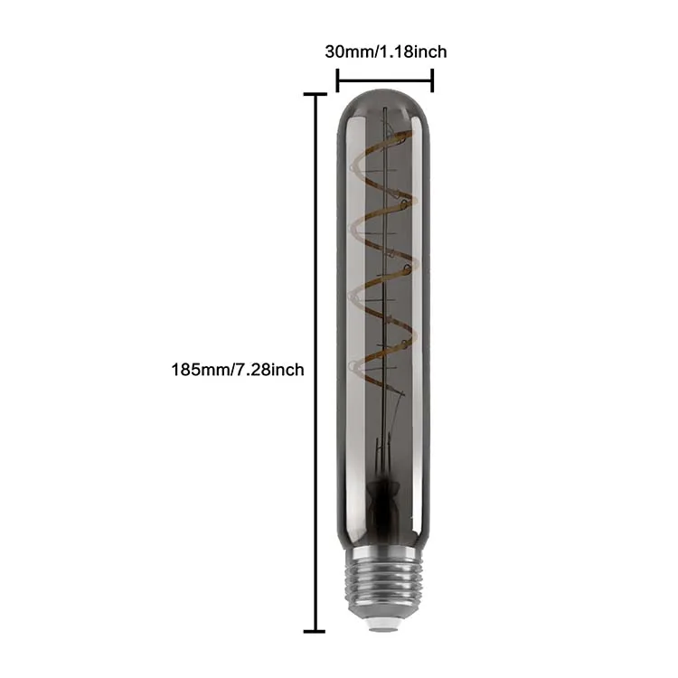 Wholesale Smoked Grey 2W 4W T30  LED Light E26 E27  Glass LED Edison Spiral Filament Bulb for DIY and Pendant Lighting