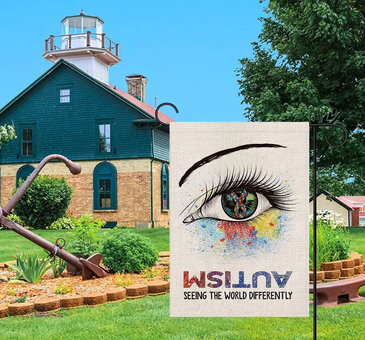 Autism Awareness 12 x 18 Inch Garden Flag Vertical Double Sided Puzzle Piece Inspirational Support Home Outdoor Seeing World