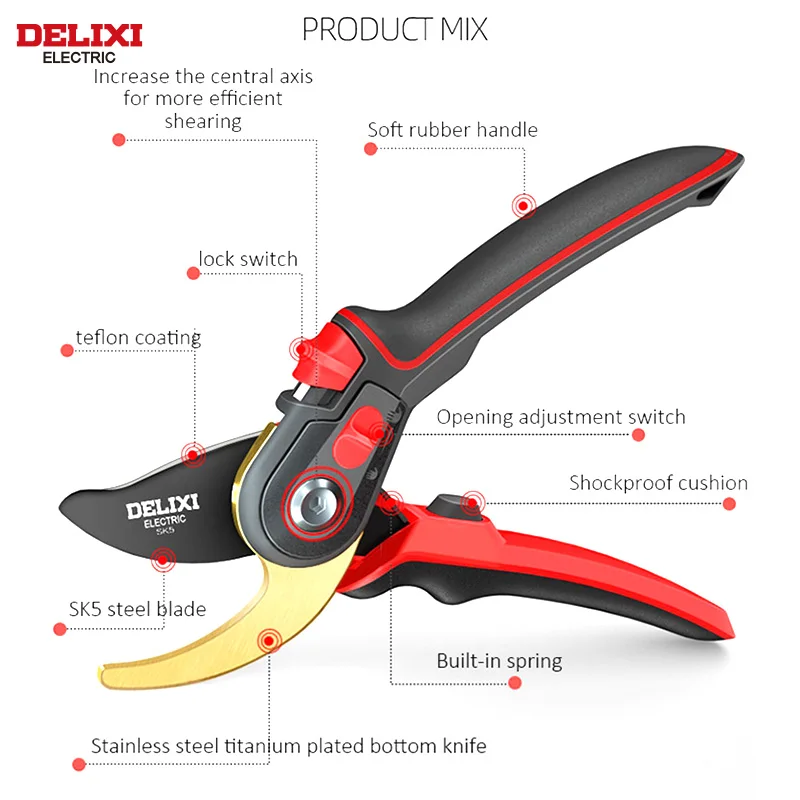 Delixi ELECTRIC Gardening Pointed Pruning Chromeplate Shears  Soft Rubber Handle Fruits Vegetables Bonsai Cutters Garden Branch