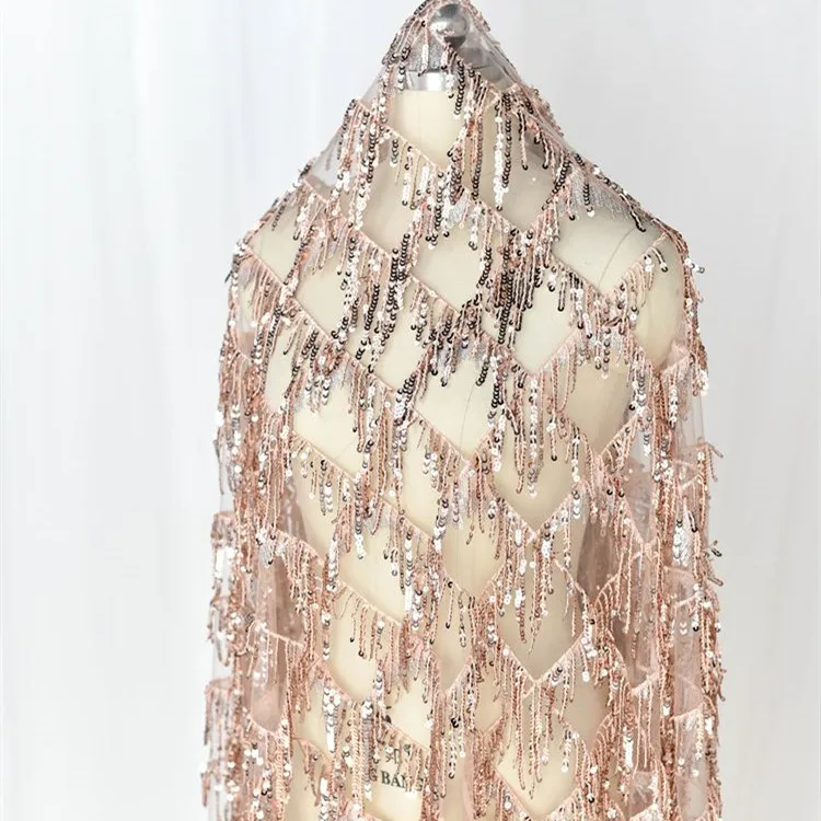Multicolor sequined fringed mesh fabric laces fabrics for women