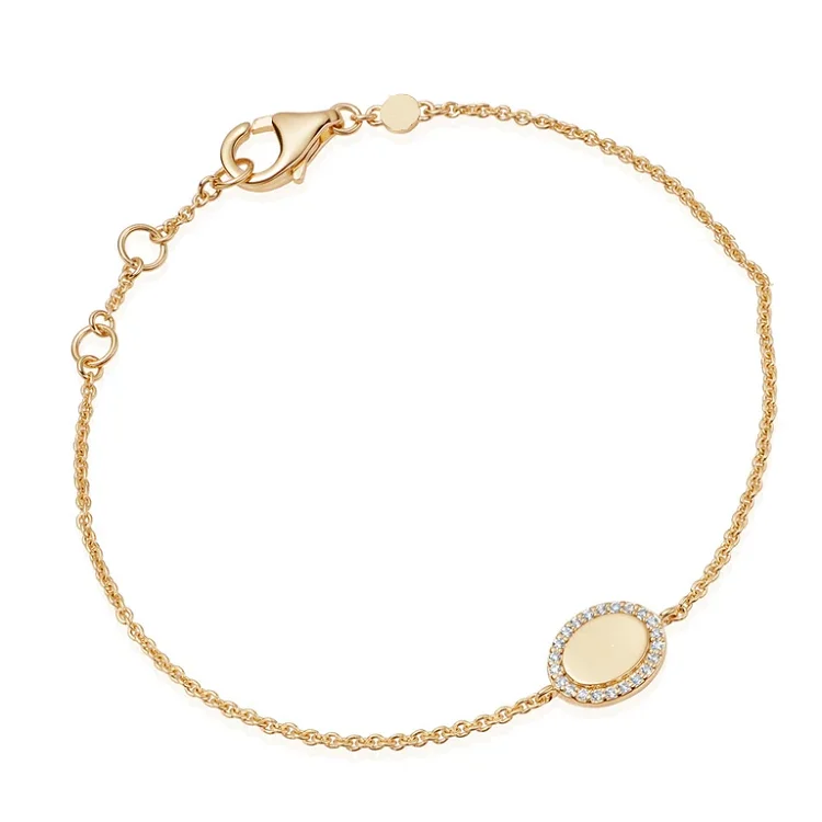 Personalized 925 sterling silver 14k gold zircon oval blank disc custom name bracelet