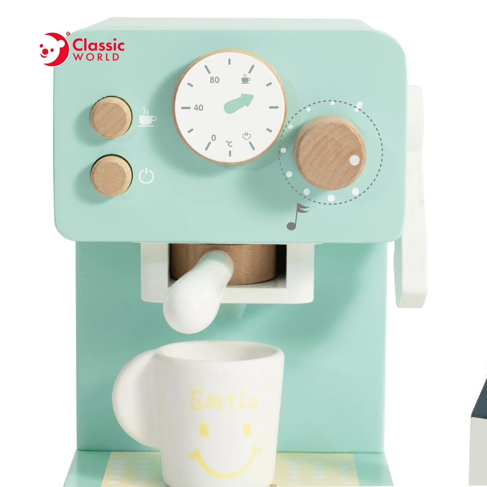 2022 Classic World Upgraded  Kitchen Set Toy Wooden Coffee Maker Encourages Imaginative Play for Kids