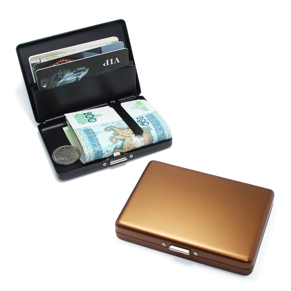 4 Pockets Metal Wallet Box Credit Bank Name Novelty Card Holder Business Card Case Aluminum Wallet RFID Blocking