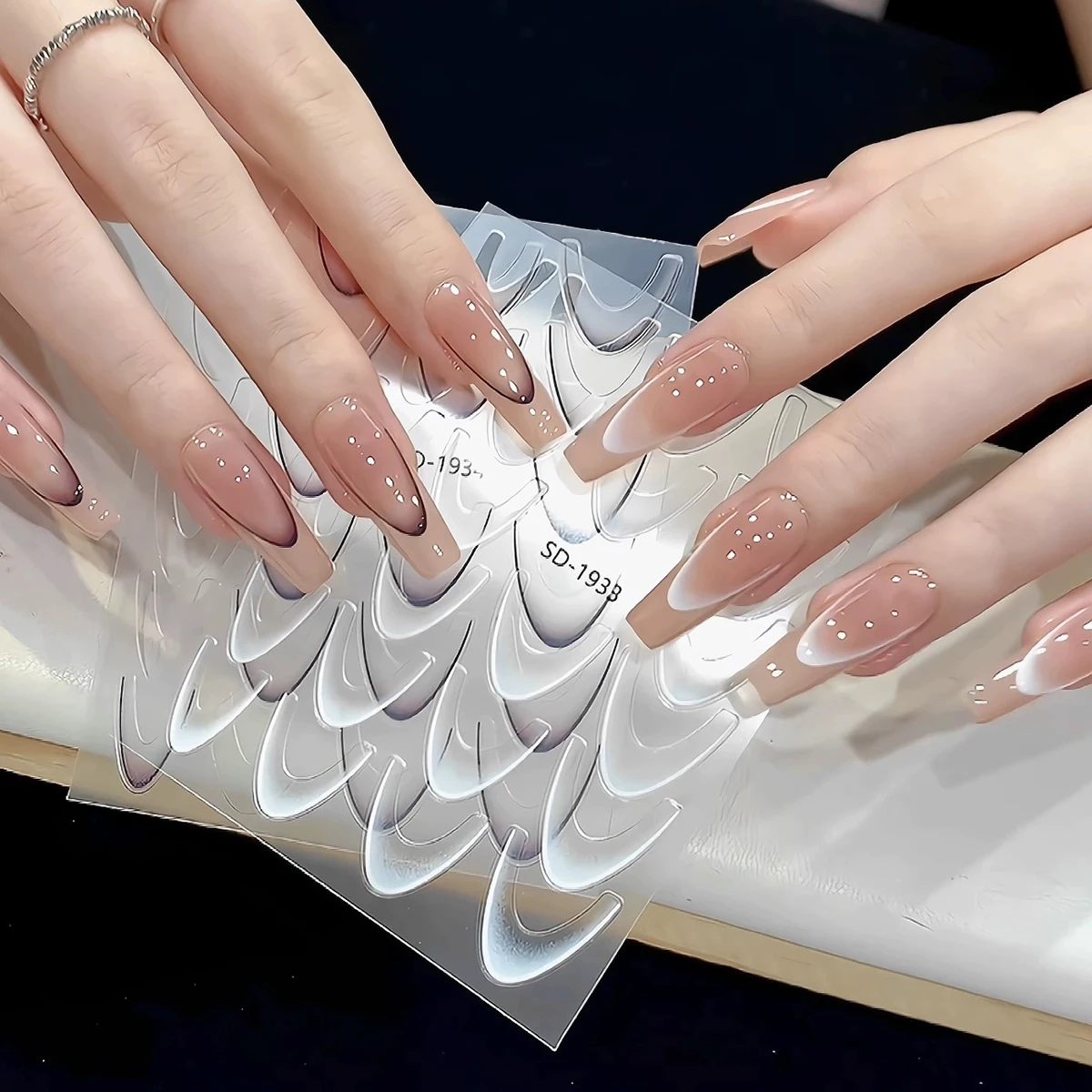 New 5D Colored French Style Nail Stickers Blue Rose Gradient Line Stripe Decals Fashion Nail Accessories Gel Polish Nails Wraps