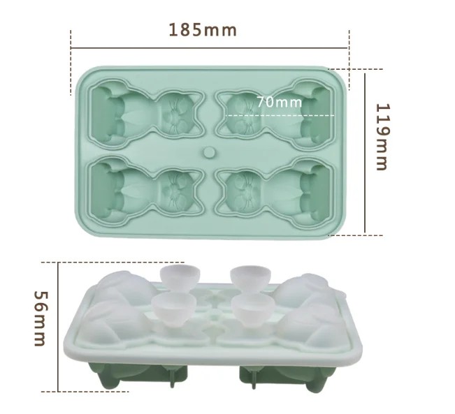 Silicone ice cube tray Reusable Cute 3D cat shape 4 cavity creative ice mold silicone ice maker for summer party