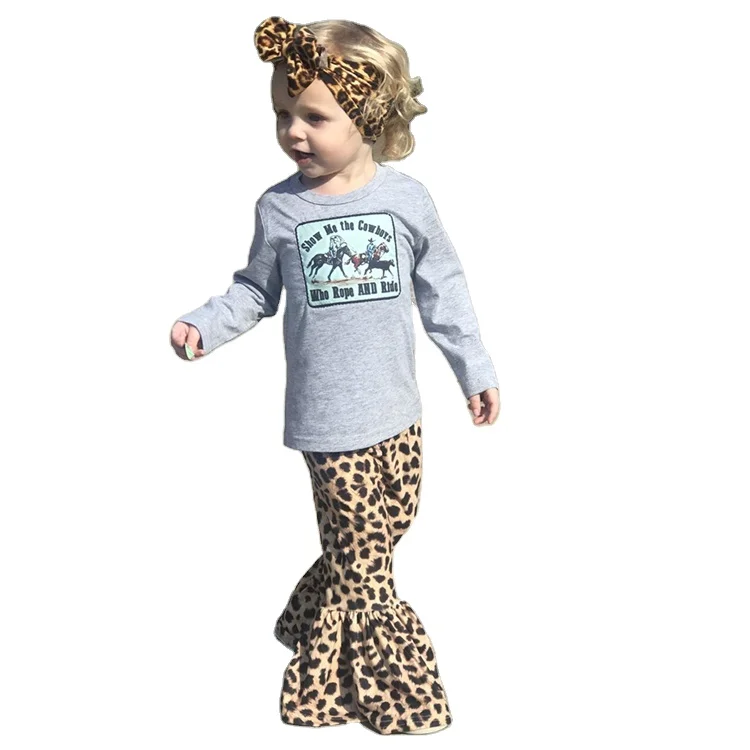 Hot selling girls 2-12 years old leggings wholesale leopard print children bell bottoms bells and ruffles