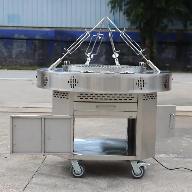 Outdoor large charcoal barbecue BBQ grill Round rotating Stainless steel bbq grill