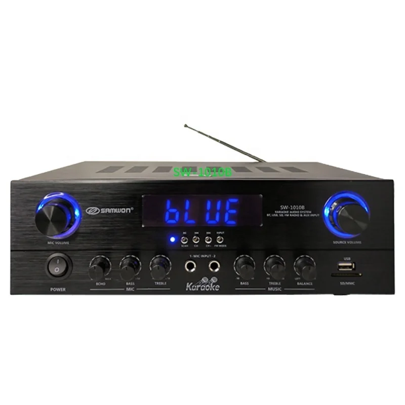 SW-1010B echo/balance sound 200W professional stage-show karaoke amplifier with BT/USB/SD/MMC/AUX/FM radio/LED display functions