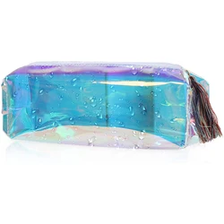 Holographic PVC Pencil Storage Bag Colorful Laser Stationery Pencil Case With Tassel