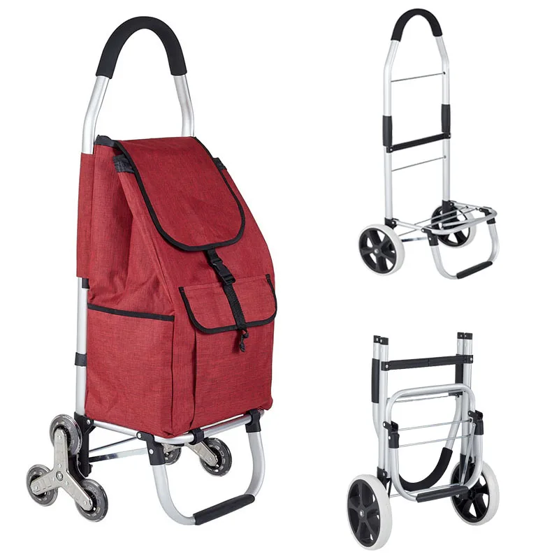 Supermarket Aluminum Shopping Cart Foldable Wheeled Shopping Trolley Cart