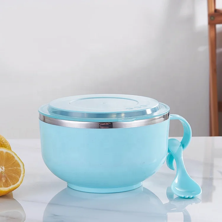 
Noodle Bowl With Lid Handle Stainless Steel Plastic Leak-Proof Food Container Bowl 