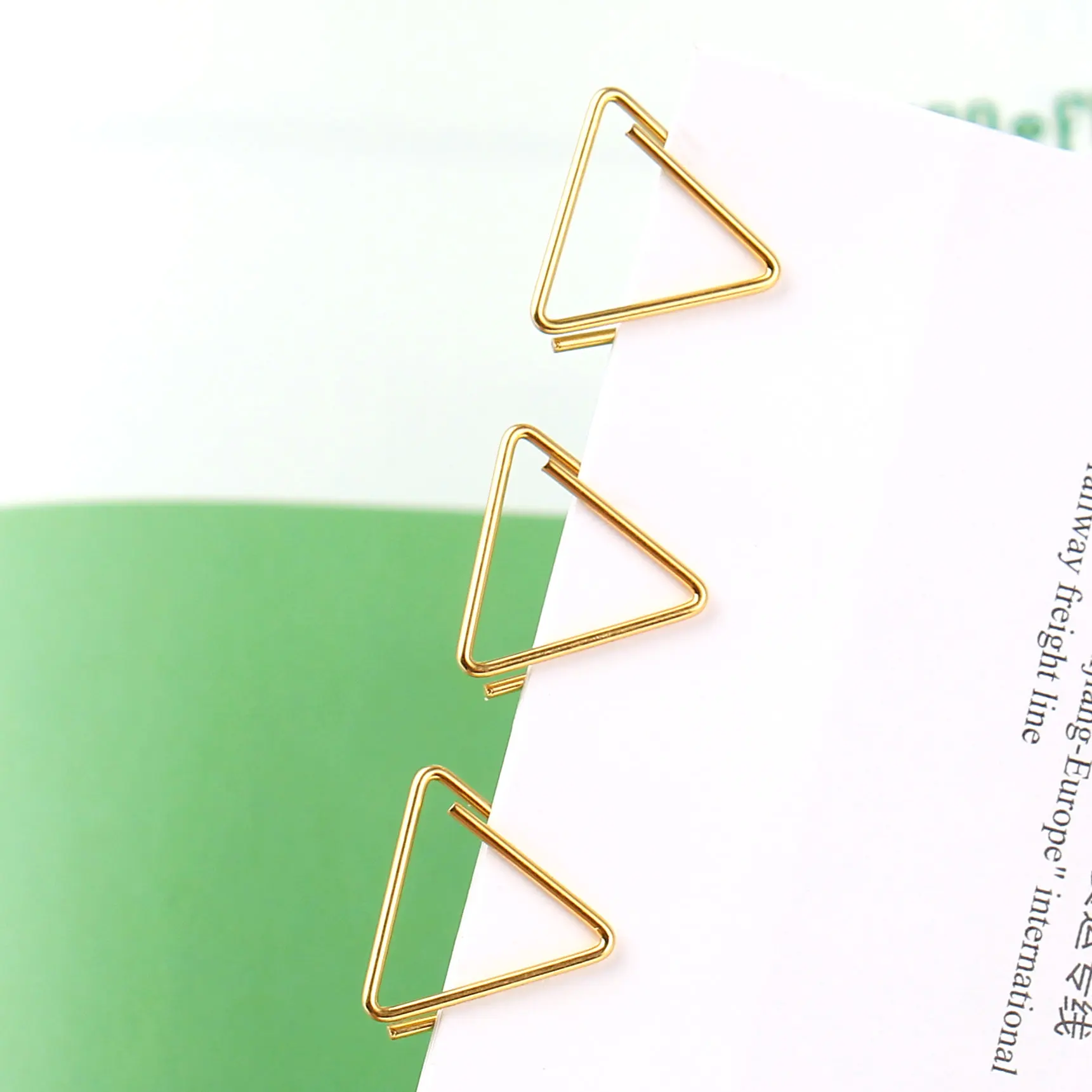 Рекламные японские дизайнерские треугольные бумажные зажимы, Закладка, зажим для скелета, Золотая пружинная стальная проволока, металлический полиэтиленовый пакет + хлопок 20 мм