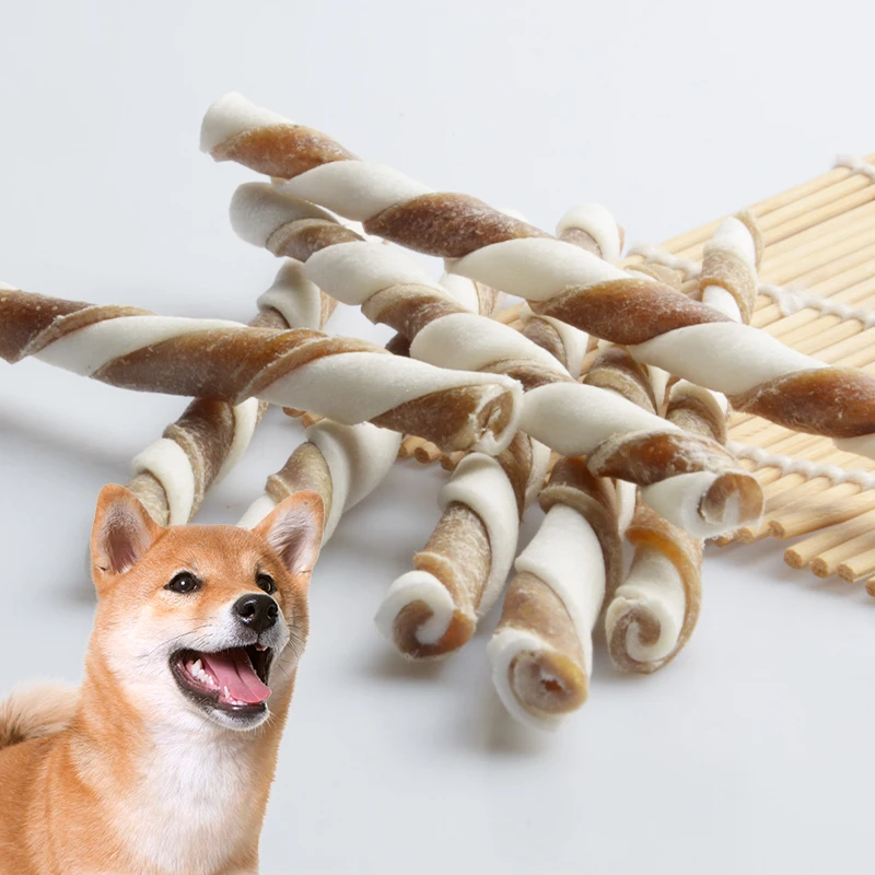 Rawhide roll teeth stick dog treat pet tooth bone White & Origin Rawhide  Twisted Stick 1cm diameter