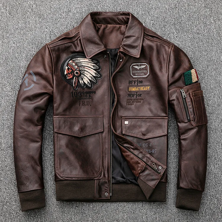 PDEP 2021 men genuine leather jacket zip up with pocket leather coats men bomber jacket