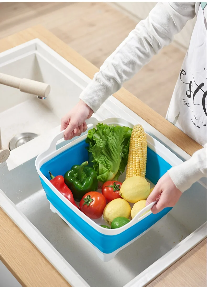 Silicone Folding Drain Basket Fruit Vegetable Washing Basket Foldable Collapsible Drainer Kitchen Storage Tool