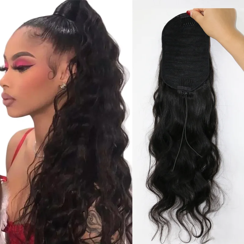 Top Seller 100% Remy Human Hair Drawstring Ponytail Unprocessed Natural Human Hair Ponytail Wig Extension
