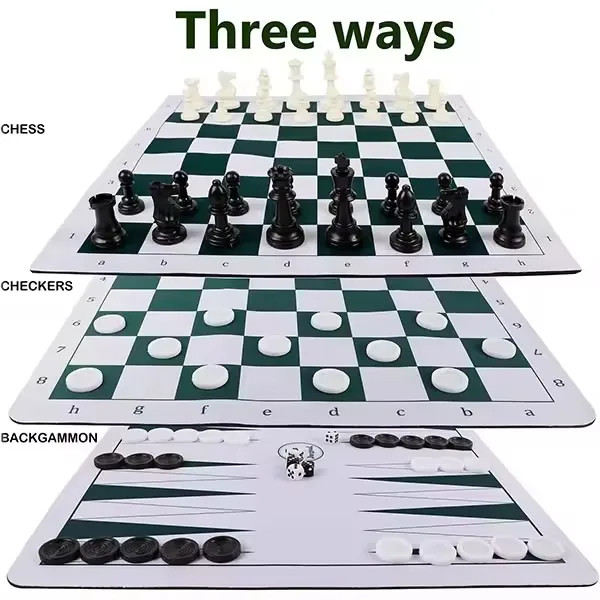 2 in 1 Outdoor Play Portable Cloth Rubber Roll Up Chess Board with Checker Chess
