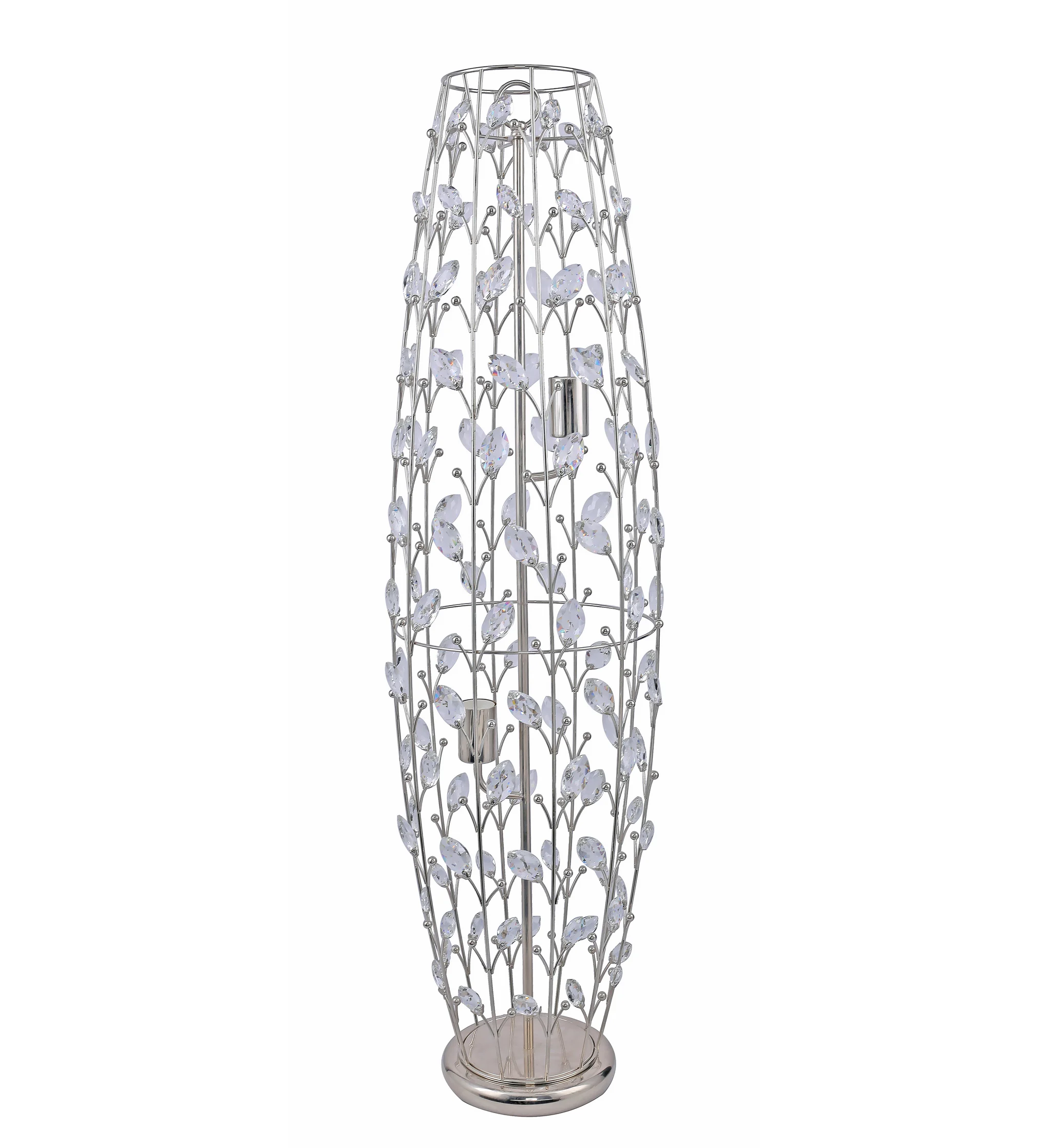 Modern 2 Lamps Crystal Leaf polished nickel Metal arc Flower Cage decorative living room stand Floor Lamp