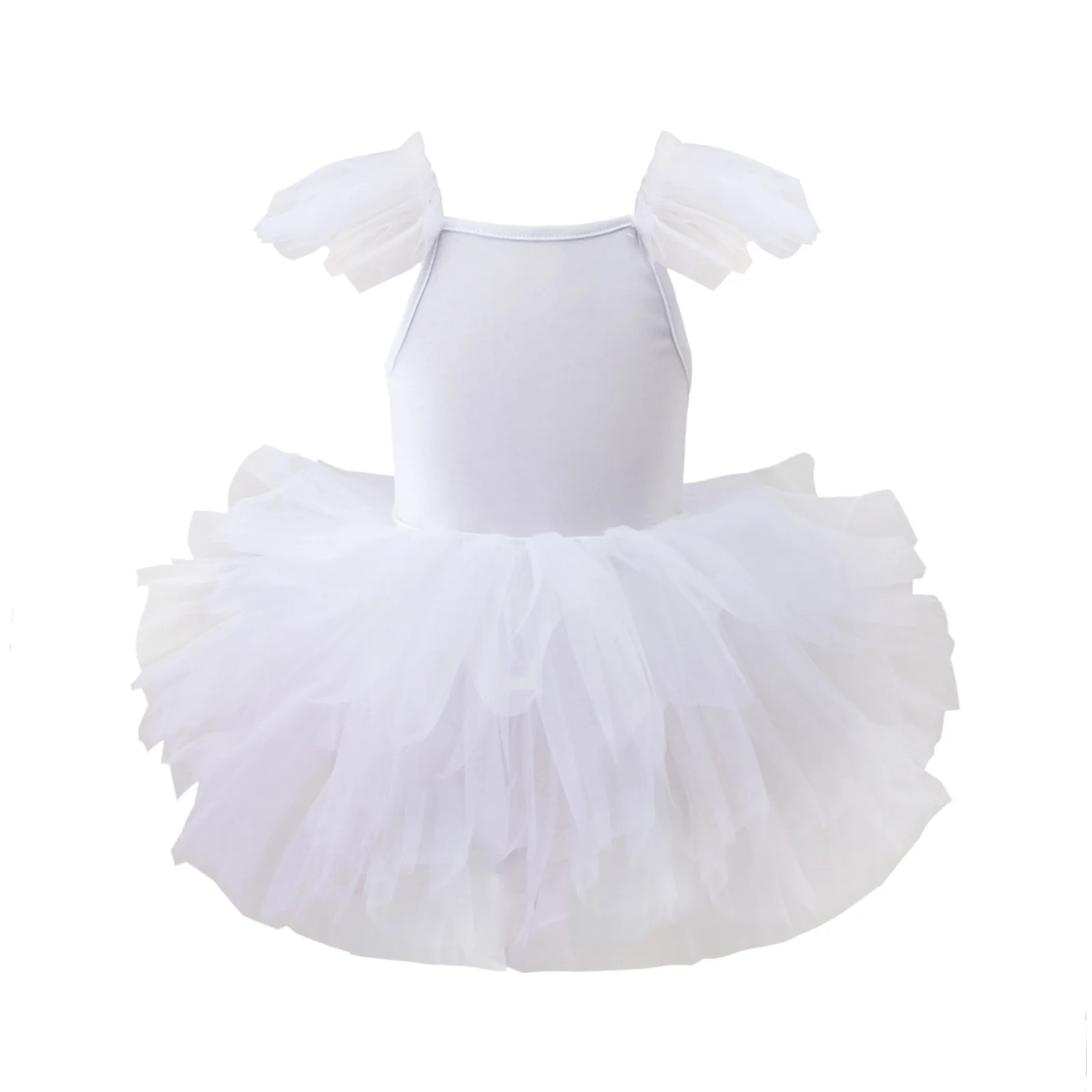 95% Cotton 5% Spandex High Quality Ruffle Sleeve Singlet Pink Light Blue Performance Kids Baby Ballet Tutu Dress