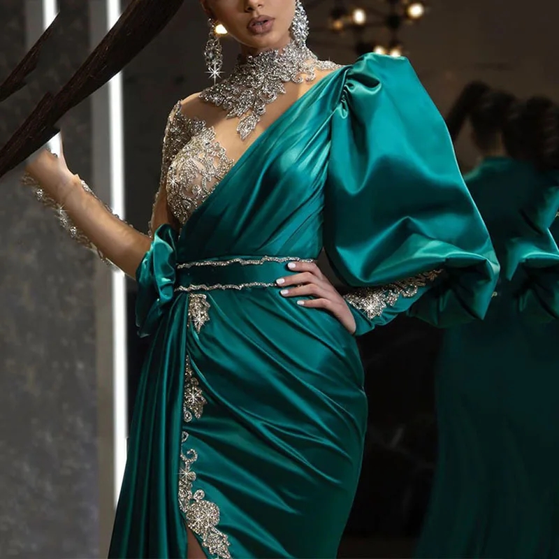 Green sequins trumpet/mermaid evening dress party noble woman full sleeves long prom dresses