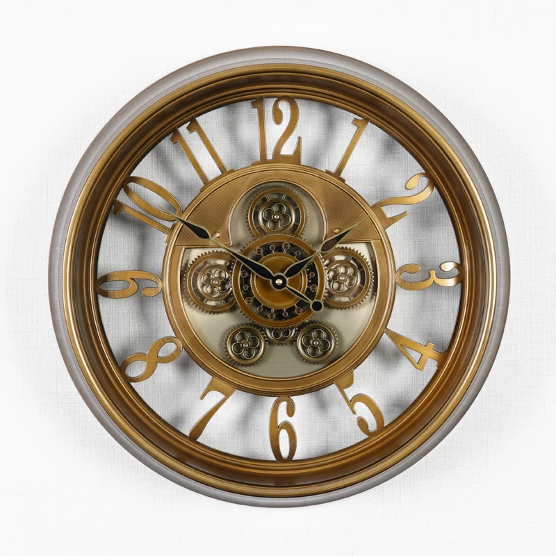 5030B Real Moving Gears Large Decorative Wall Clock Battery Operated Rustic Style Wall Clock