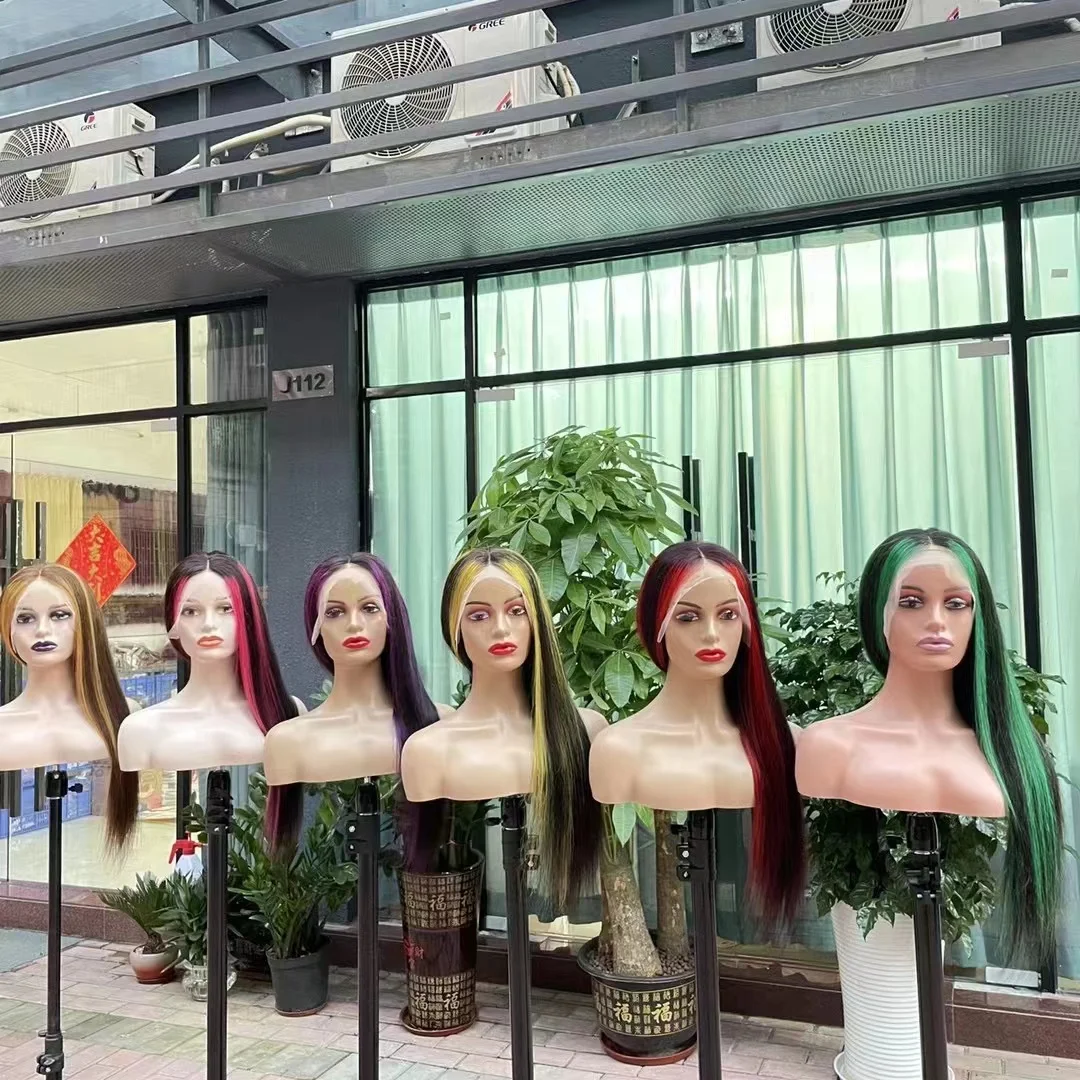 New Arrival China brazilian straight full lace wigs long inch virgin cuticle 100% human hair silk straight weave green highlight