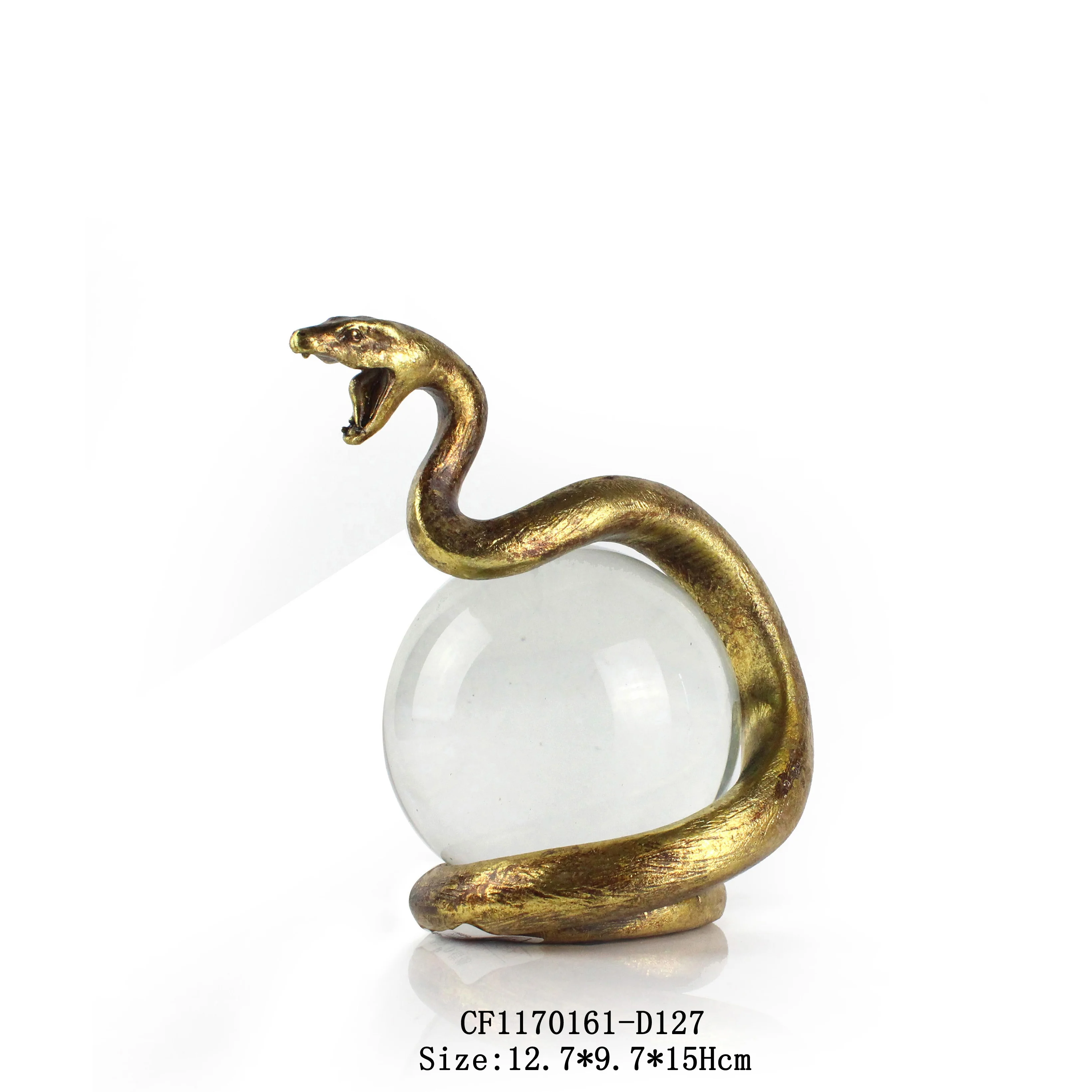 Resin Gold Animal Leopard Monkey Snake Statues with Crystal Ball Home Decor