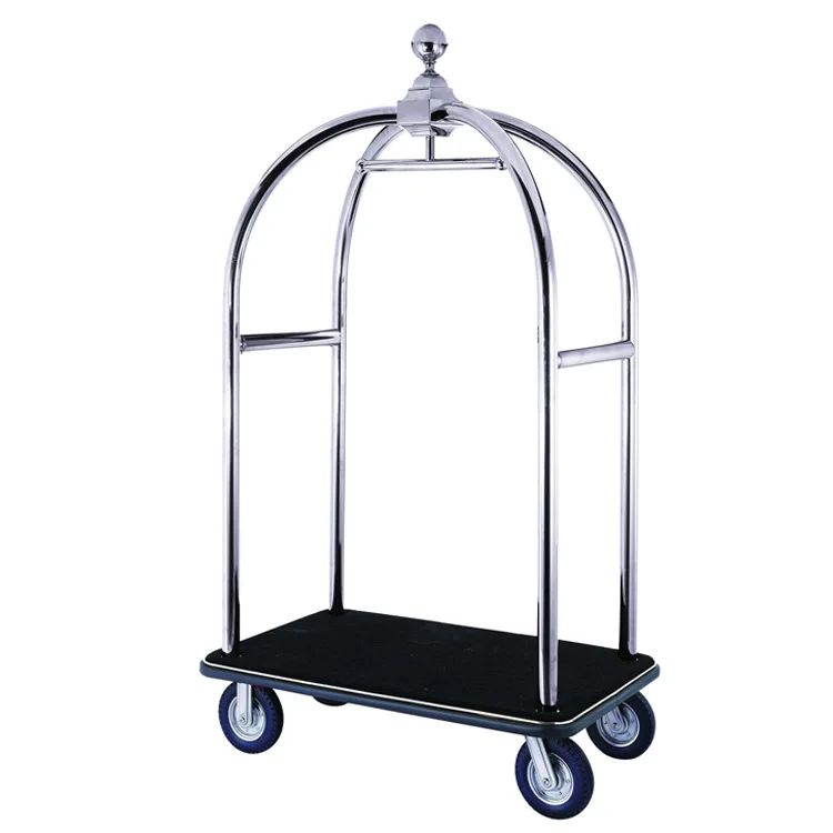 5 Star Hotel Custom Stainless Steel Crown Luggage Cart Birdcage Trolley