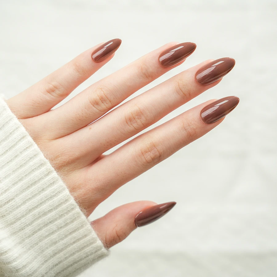 Nail Supplier Wholesale Price Solid Stiletto Salon Quality Rich Chocolate Color 30pcs  Full Cover Press on Nails Faux Ongles