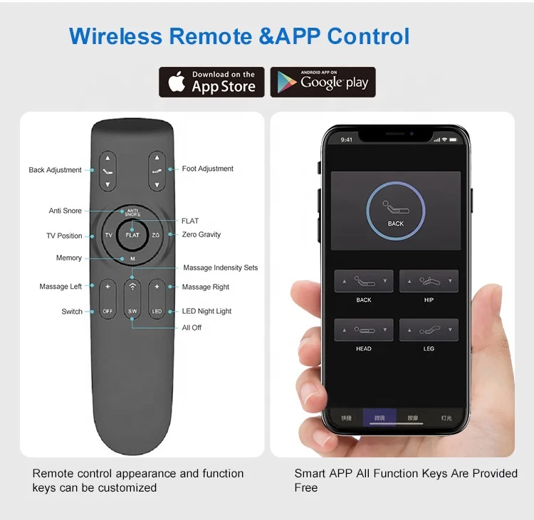 
Free Design 5421 remote control electric adjustable beds size queen 