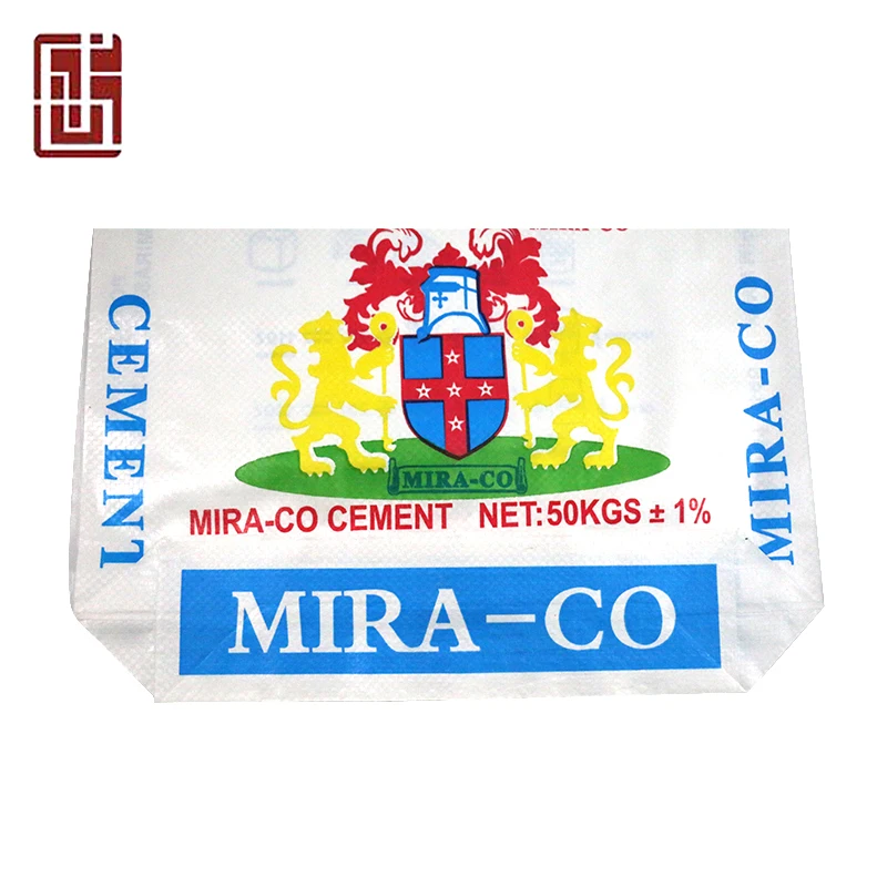 Recyclable pp woven square bottom bag of 50kg white cement with inner liner
