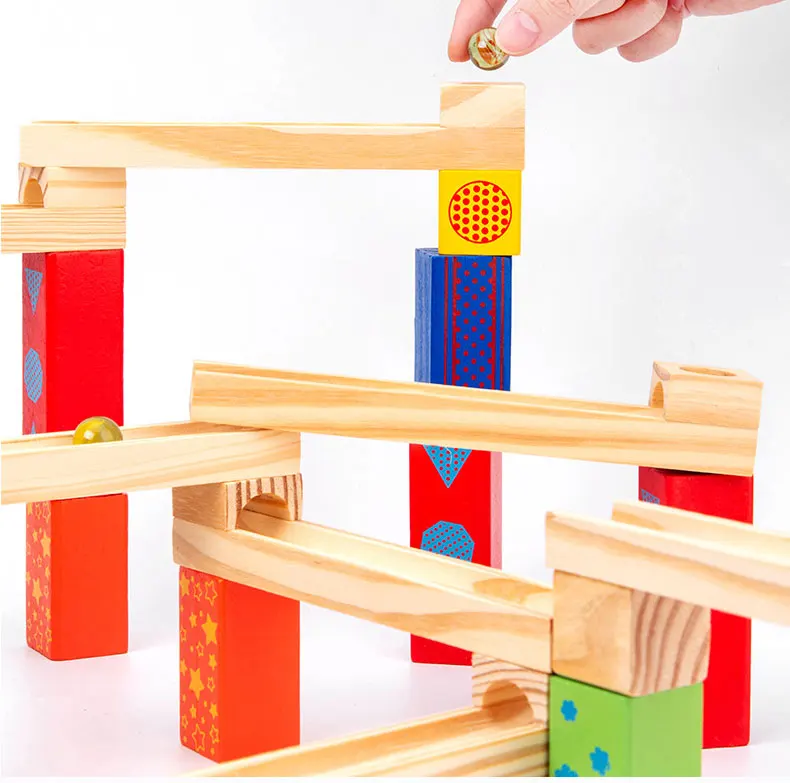 hot sale Montessori Educational Rail Toys Wooden Marble Race Maze Game Ball Track Stack Block Toy for kids