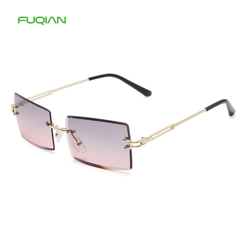 Super Hot Eyewear Rimless Small Square Gradient Candy Color Glasses Rectangle Shades Cutting Lens Ladies Women Sunglasses