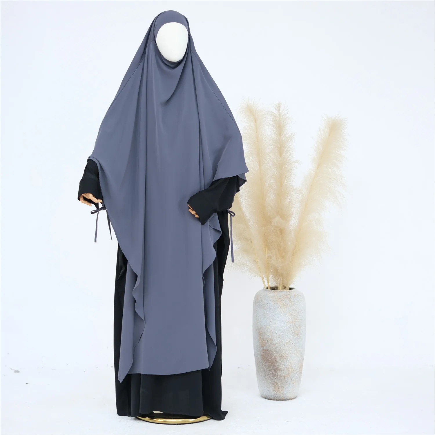 2025 New Chador Style Long Khimar with Tie Nida Niqab Modest Muslim Women Overhead Tie Back Hijab Prayer Scarf Women Khimar