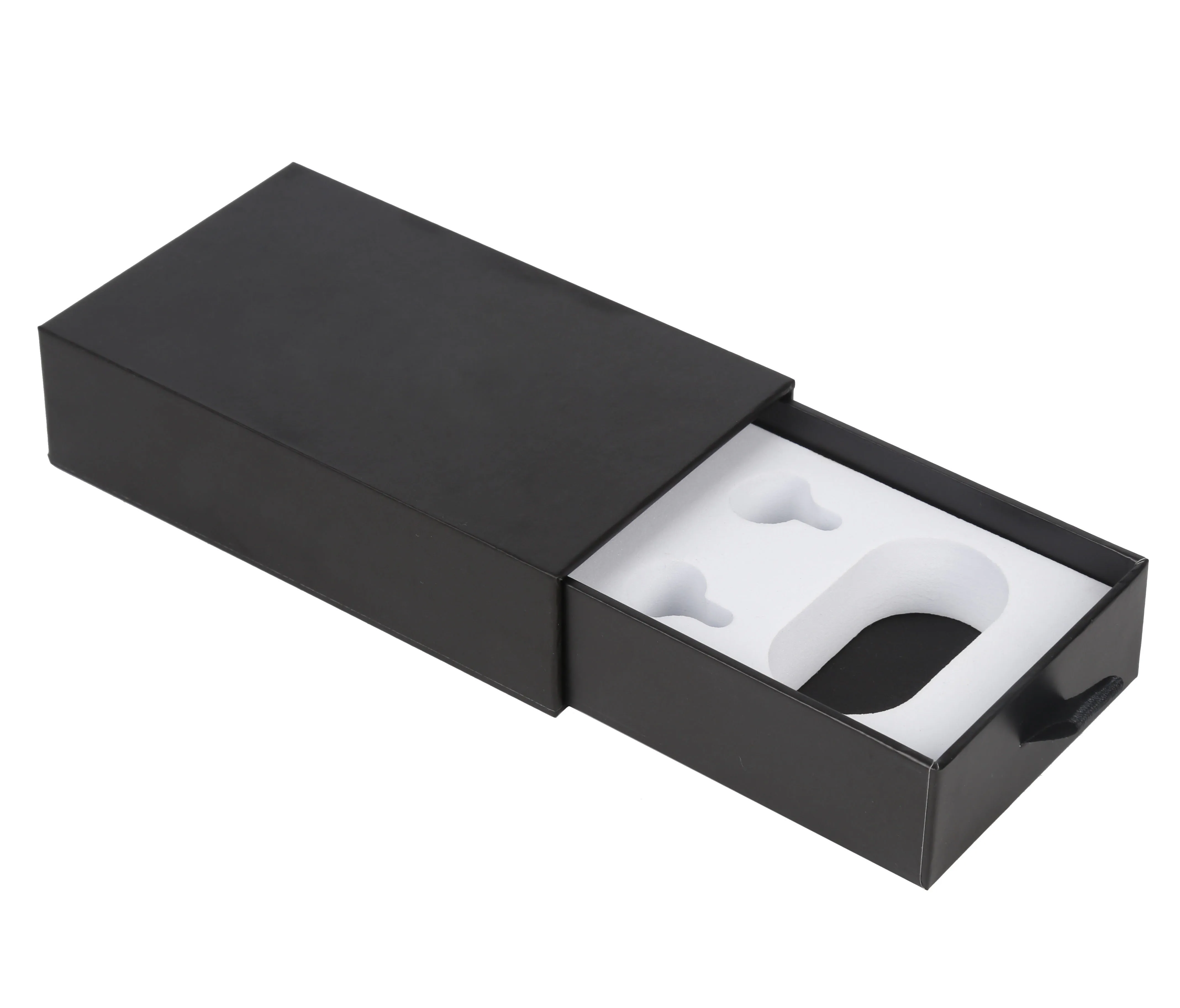 Custom Drawer Black Paper Packaging Box Fashion Earphone Earbuds Headphone Boxes With EVA Foam Insert