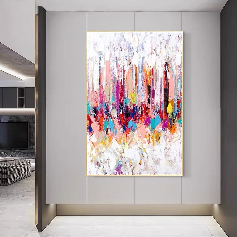 Abstract Colorful Modern Wall Canvas Art Handmade Oil Painting with Heavy Paint for Home Living Room
