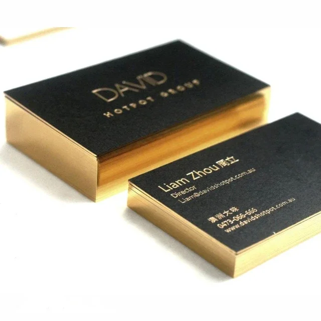 luxury gold foil recycled black business card printing custom visiting card coated paper with golden border edge