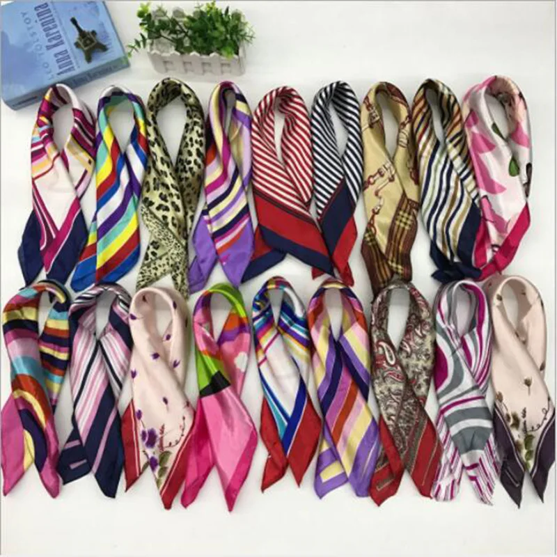 50x50 cm New Arrival Hot Selling Small Square Scarf Silk Satin Custom Handmade Gifts Ladies Korean Small Silk Scarf