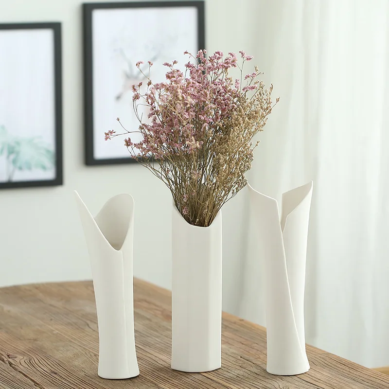 OEM ODM wholesale nordic minimalist japandi home decorative art white matt plain ceramic flower vase