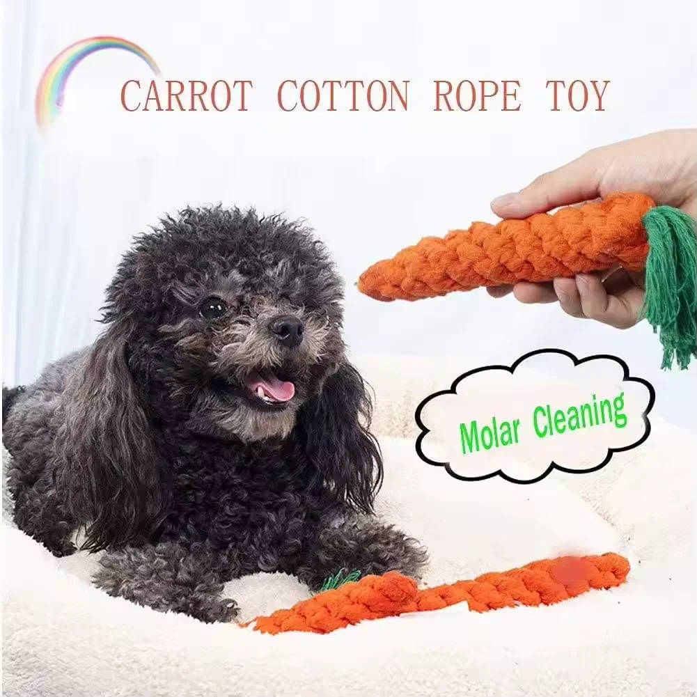 Pet dog teething cotton rope toy interactive training teeth cleaning carrot shape pet chew toy