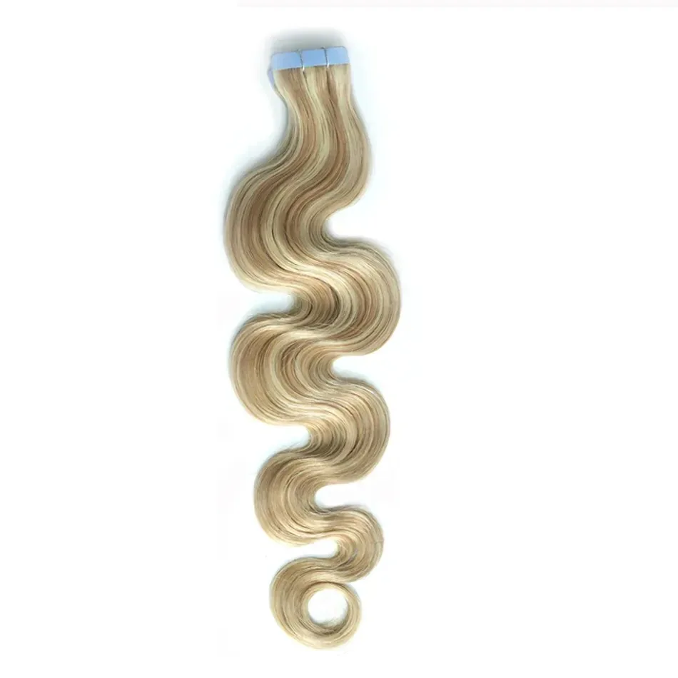 Factory Sale European Double Drawn Virgin Russian Human Hair Tape pink  Remy Tape In Hair Extension