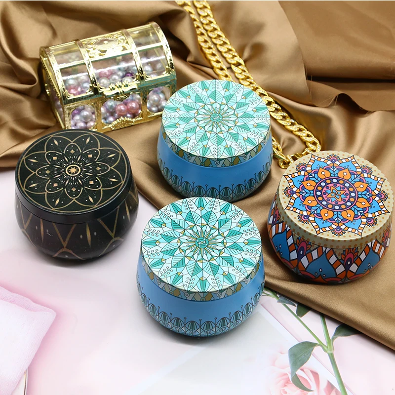 Hot sell customized round 2.2oz candle tin empty tin jar with metal lids for sale luxury Scented Candle With Dried Flowers