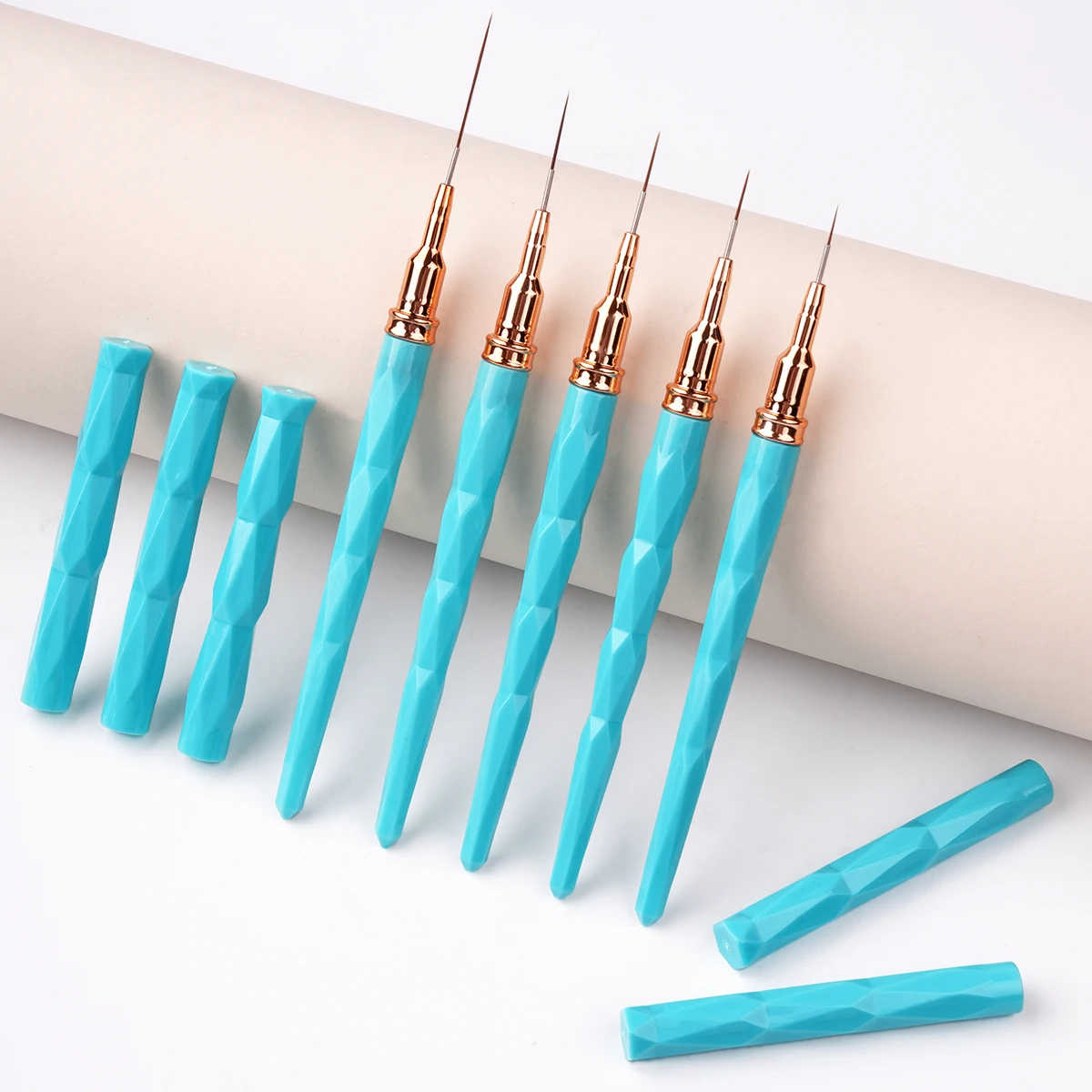 Nails Supply 7/9/11/15/20mm Liner Brush Set Crystal Handle Green color Custom Logo Nail Design Brush