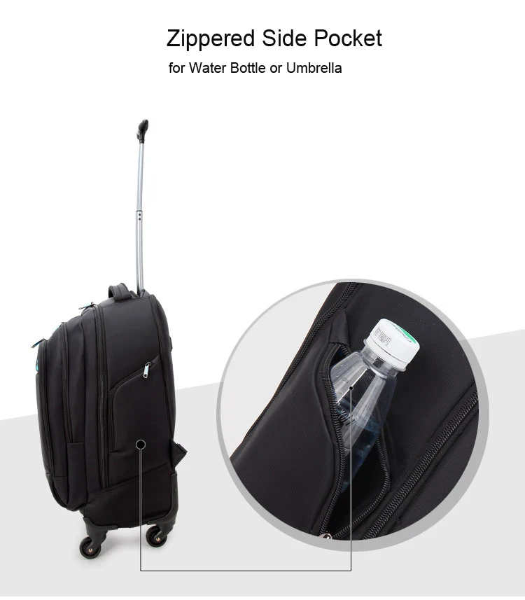 Business Travel Trolley Backpack Black Duffle Wheels Laptop Backpack 17 Inch Rolling Bag With 4 Wheels