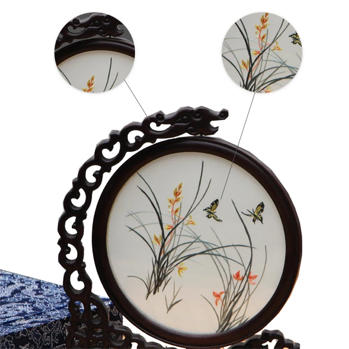 Shu Embroidery Butterfly and Orchid  Pictures Double-sided embroidery Black With Brown Ornaments Intangible Cultural Heritage