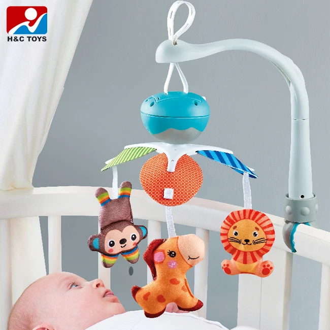 Infant soft cotton cartoon animal hanging toys sleeping bedside bell toy baby crib mobile with music