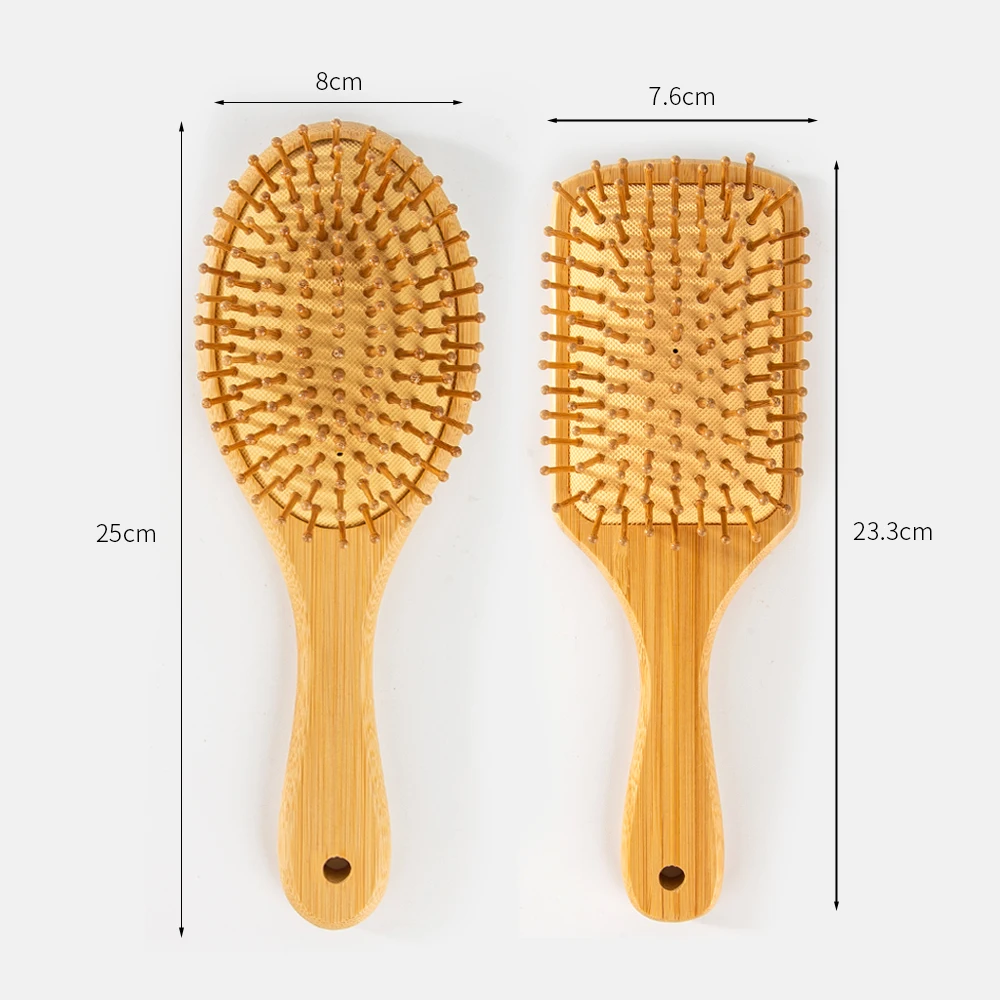 Sustainable Hair Smoothing Scalp Massage Brush Detangler Hair Brush Anti-frizz Eco Bamboo Handle Detangling Paddle Brush