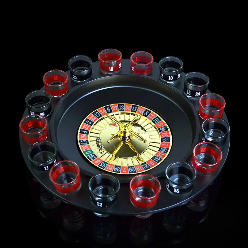 Custom Bar gambling set 16 cup 32 inch glass drinking game lucky shot table casino roulette wheel for adults party