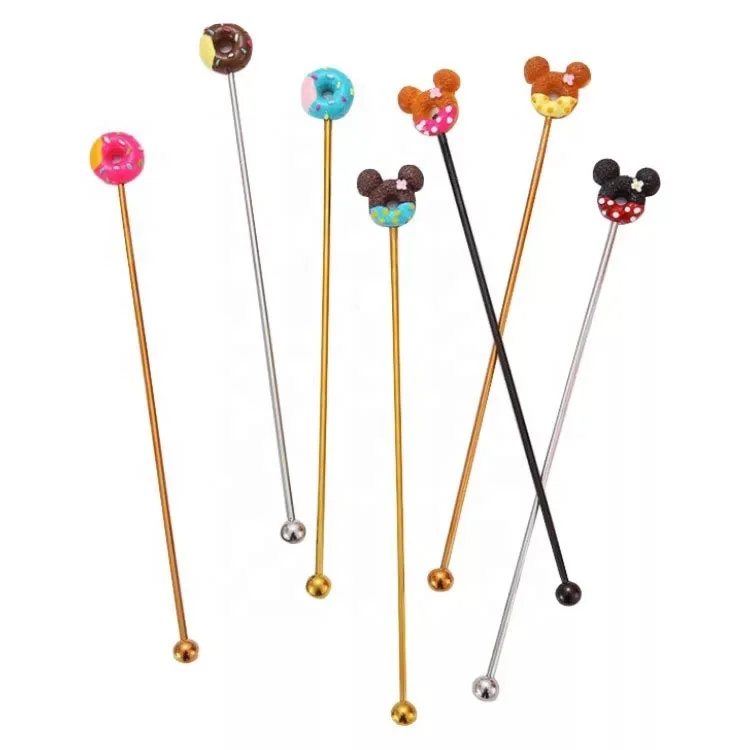 
new product ideas 2019 cartoon long handle stainless steel metal Cocktail stirrer 